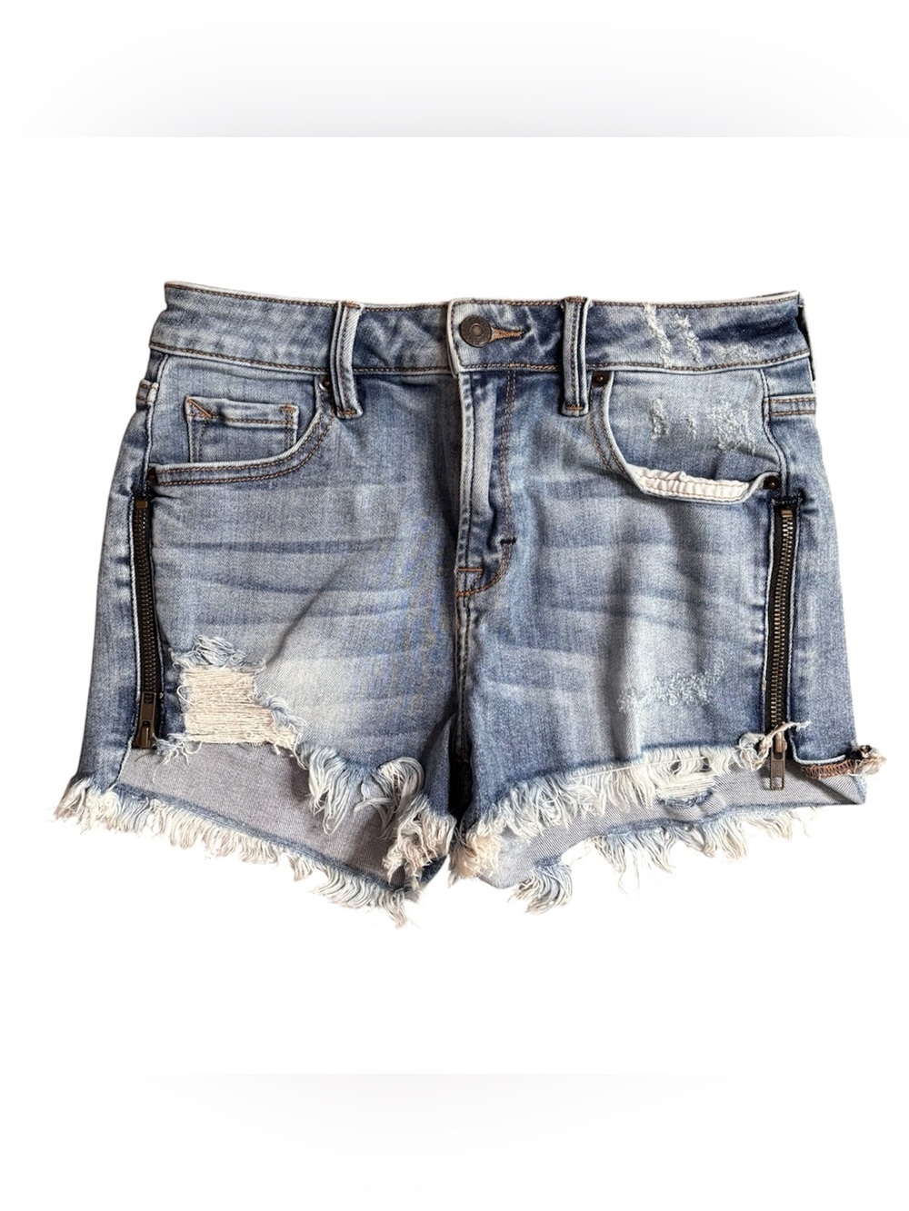 Hidden Frayed Hem Light Blue Denim Shorts Size Small